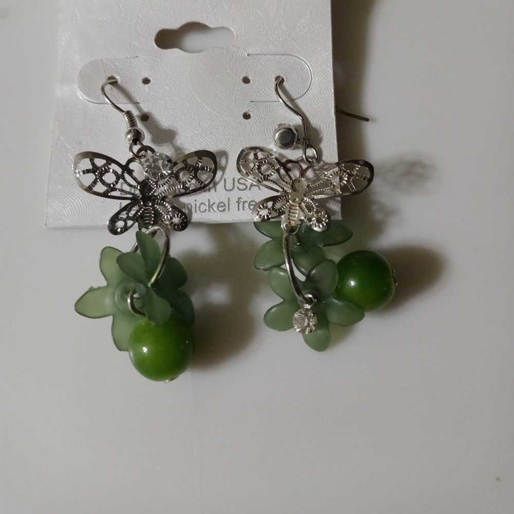 Butterfly green dangle earrings